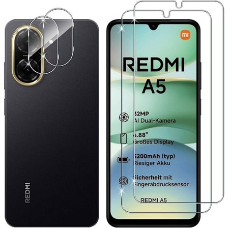 2 Beskyttelsesglas til skærm og 2 bagsidekamera-glas til Xiaomi Redmi A5 4G - Ridsefast beskyttelse
