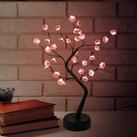 Sakura-trädlampa, bonsaiträdlampa med 36 LED japansk stil dekorativ blomlykta, batteridrift/USB-drift