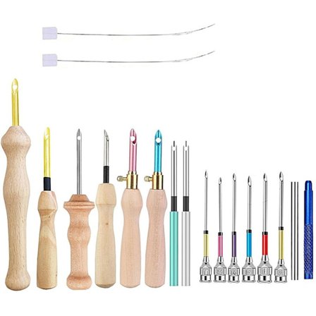 17 stykker punch nål kit punch nål broderi kits justerbar punch nål værktøj, træ håndtag broderi pen