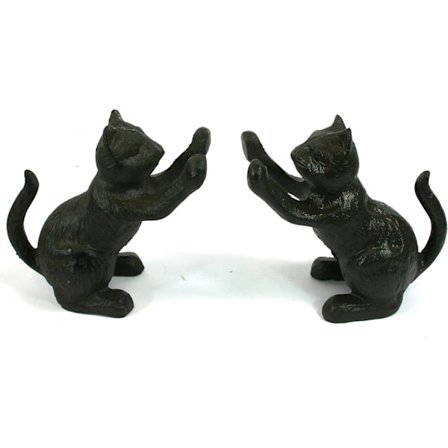 Set med 2 Bokstöd/Dörrstopp i Gjutjärn med Kattmotiv - Lekfull Design för Katt- och Bokälskare svart