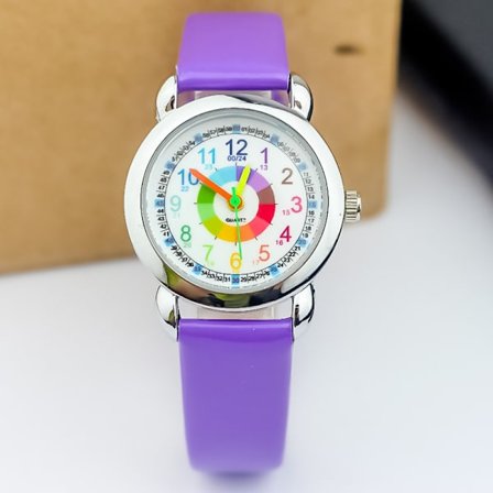 Pædagogisk ur til børn Pink 1 stk., pige. Pædagogisk analogt ur med øvelse. Japansk quartz mekanisme. Let at lære klokken