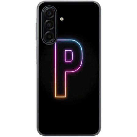 Kompatibelt Mobildeksel til Samsung Galaxy A17 5G Minimalistisk neonbokstav P i fargegradering og lyseffekt mot svart bakgrunn i digital neonstil