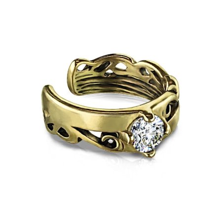 1 Celtic Tribal öron cuff i IP-Guldpläterad mässing med vit CZ