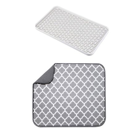 Køkkenbord absorberende måtte til service, kopper, skåle og tallerkener med drypbakke