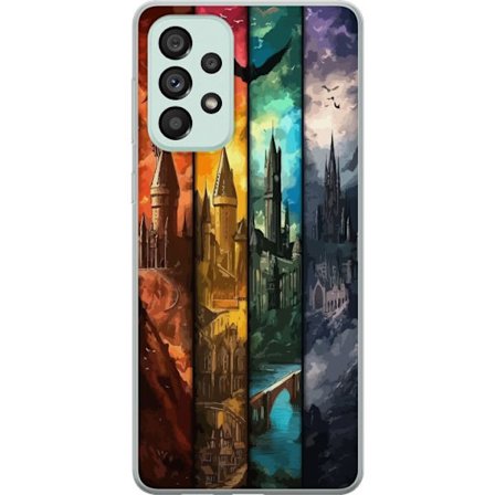 Kompatibel Mobilcover til Samsung Samsung Galaxy A73 5G Fire magiske slotte i forskellige elementfarver, episk fantasykunst med ild vand luft og mørk