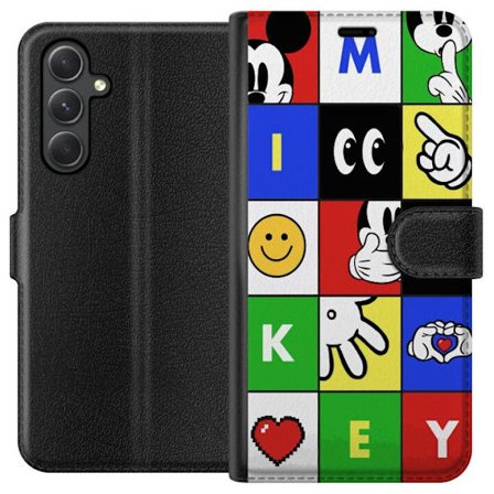 Yhteensopiva Lompakkokotelo Samsung Galaxy A05s Mickey Mouse pop art -kollaasi, jossa on ikonisia värejä, symboleja ja käden liikkeitä. Luova retr