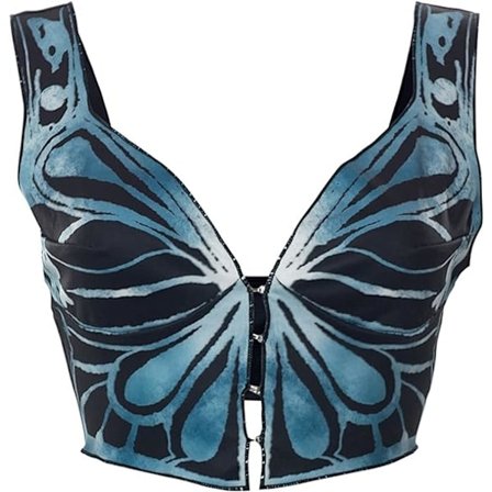 Sommerfugl Rygløs Ærmeløs Kort Top med Krog, Spænde Forbundet V-Hals