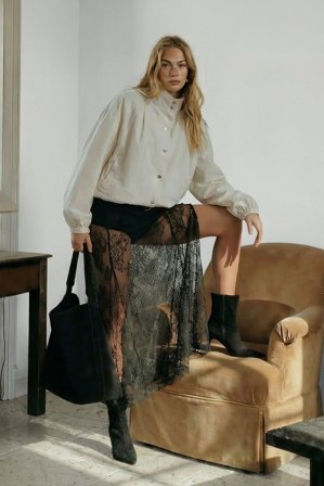 NA-KD Sheer Lace Maxi Skirt - Lange nederdele - Sort - L