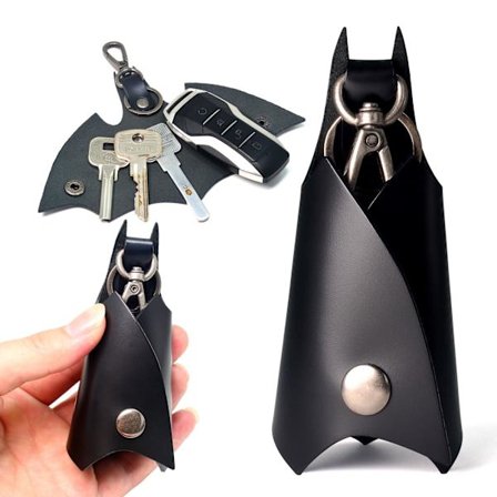 Lær flaggermusformet nøkkelring, gaver til menn og kvinner, bilnøkkelveske, moteriktig og trendy nøkkelringhylse i lær.