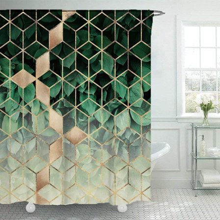 Grön rutig duschdraperi, med 12 plastkrokar