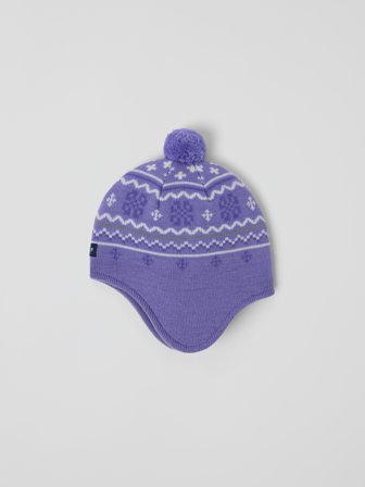 Polarn O. Pyret - Windproof fleece lined hat in wool blend jacquard - 52|54 - Childrenswear - purple
