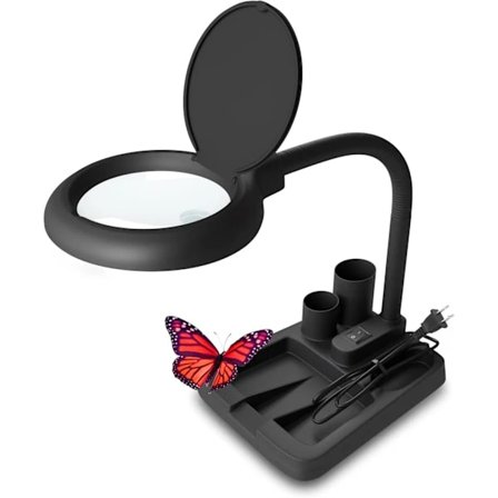 Magnifying Glass with Lamp and Stand, 5X & 10x Magnification as Table