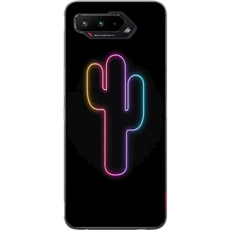Yhteensopiva Puhelinkuori Asus Asus ROG Phone 5 Neonpiirros kaktuksista vaaleanpunaisessa ja sinisessä valossa tummaa taustaa vasten