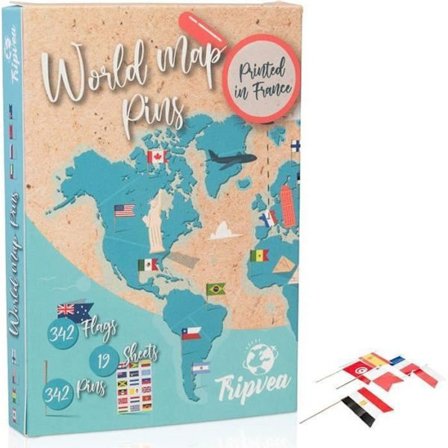 Tripvea - 342 Mini Flaggor att plantera för karta och jordglob i kork - Flaggor från världens länder - Nålflaggor