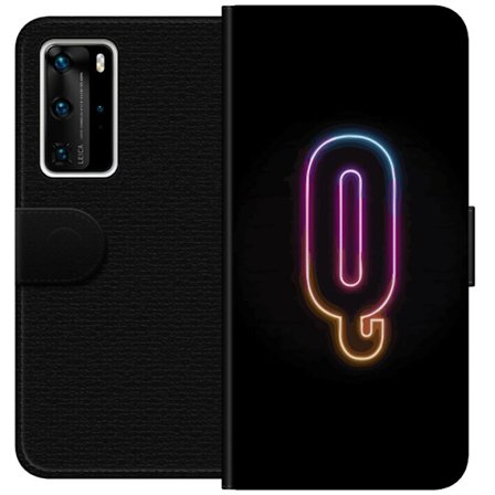 Yhteensopiva Lompakkokotelo Huawei Huawei P40 Pro Minimalistinen neonkirjain Q kirkkaissa väreissä tummaa taustaa vasten