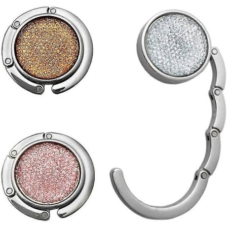 Sammenleggbar veskehenger, sammenleggbar veskekrok, sammenleggbar veskekrok i metall, veskeholder for bord, rund veskeholder, veskekrok (3 stk)