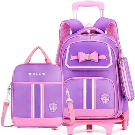 Rullande skolväska för flickor, grundskoleväska med axelremsväska
