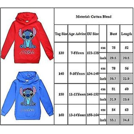 Lilo & Stitch Barn- og Jentegenser med hette, avslappet hettegenser, genser, topp, pullover, aktivtøy, 11-12 år, marineblå