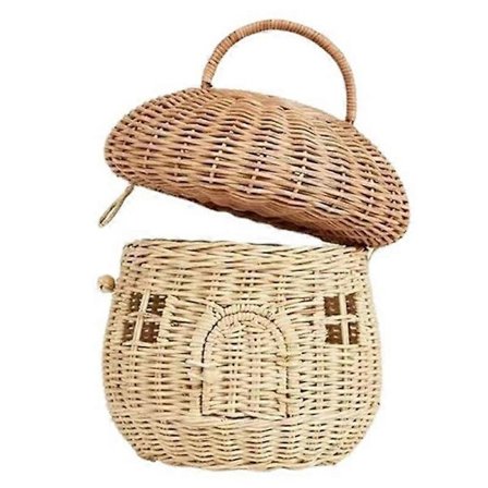 Svamp Flet Opbevaringskurv med Låg - Rattan Svampeindretning, Cottagecore, Boho Indretning, Dagsgave