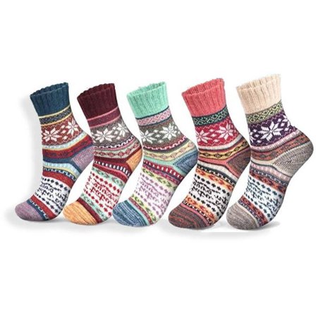Varme vintersokker til kvinder (5 par) - Julegave til mor, datter, bedstemor, barnepige, søster - Julesokker