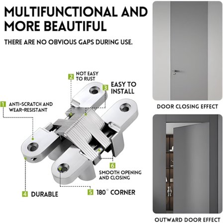 6 kpl Taittuvat Piilotetut Saranoita Ristikaari Kaappi Näkymätön Sarana Kiinnike Taittuva Kulma Teräs Huonekalut Ovi Helppo Asentaa