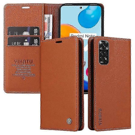 Flip-deksel til Xiaomi Redmi Note 11 4g og stativfunksjon, kunstskinn og matt TPU med kortspor, sterk magnetisk tiltrekning