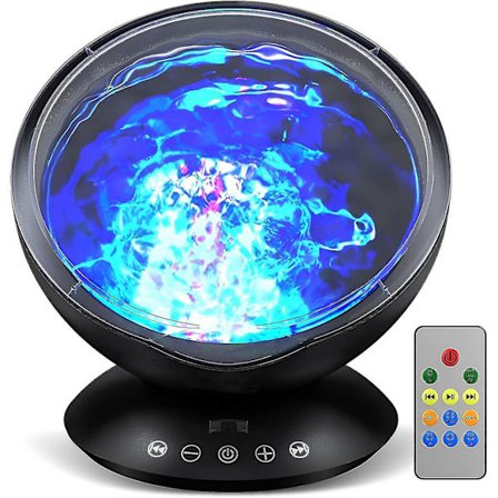 Projektionslampa 7 lägen Fjärrkontroll LED-lampa Inbyggd musikspelare Belysning Gästlampa, (svart)