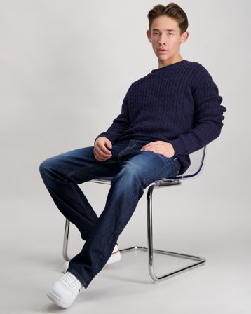 Grunt GRAron LS V-Neck Cable Knit Blå Genser Gutt - Kids Brand Store