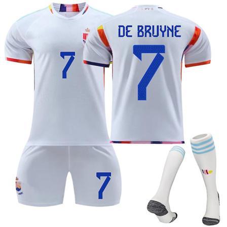 22-23 Belgien Borta-vm T-shirt Fotbollsuniform För Vuxna Barn No.7 Kevin De Bruyne M