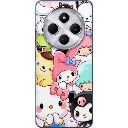 Kompatibelt Mobildeksel til Xiaomi Redmi 14C Tett mønster av søte figurer med store øyne i ulike farger og uttrykk med LABUBU-tekst