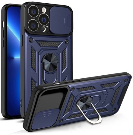 Hybrid Armor Camshield-etui for iPhone 13 Pro pansret etui med kameradeksel blå