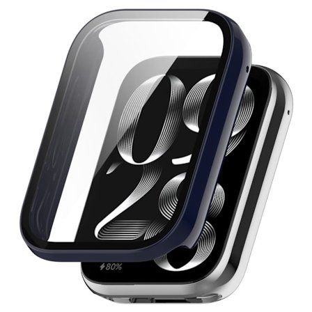 Xiaomi Smart Band 9 Pro Fodral Hårt stötsäkert Allround-klockskydd med härdat glasfilm - Mörkblå Blå