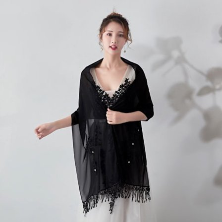 Spets Sjal Bröllop Cape SVART