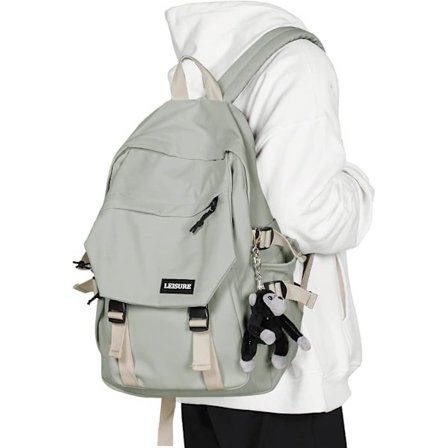 Stor studentsekk/skolesekk, vanntett, lettvektig, egnet for gutter og jenter til å gå på skolen, jobb og reise, grå-grønn