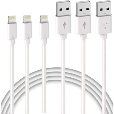 3-pakning iPhone-ladekabel 2 m 【MFI-sertifisert】 Lynladekabel for iPhone 11 Pro XS Max XR X 8 7 6s 6 Plus 5 SE iPad, hvit ledning