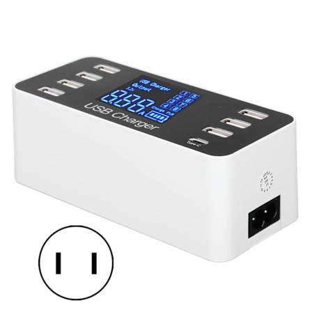 USB-latauskeskitin, 8-porttinen työpöydän seinäteline LCD-näytöllä älypuhelimille ja tableteille, US-pistoke 100-240 V