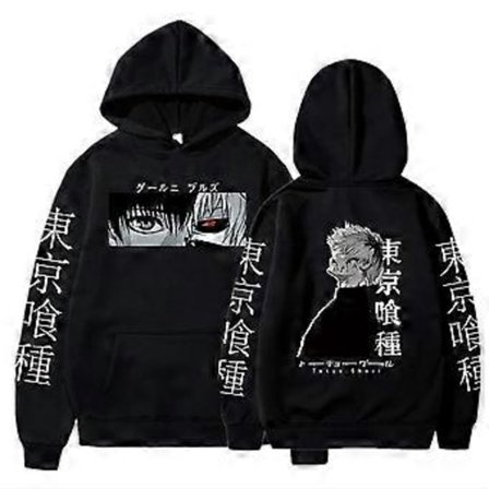 Tokyo Ghoul Anime Hættetrøjer Sweatshirts Ken Kaneki Grafisk Trykte Toppe Casual Hip Hop Streetwear (L sort)