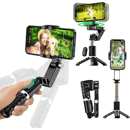 Gimbal Stabilisator med Telefonstativ til Smartphones, Håndholdt Gimbal med Fjernbetjening Selfie Stick & 360 Ansigts Sporing Stativ