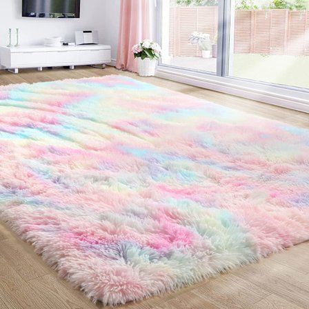 Regnbue Fluffy Tæpper til Piger Soveværelse, Enhjørning Værelse Indretning,Pa