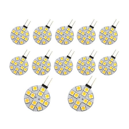 12 stk G4 LED-pærer Side Pin Base Rund G4 5050 12smd LED RV-lys Hjemmelys, Varm Hvit (Sølv)