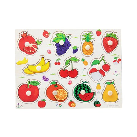 Træpuslespil med dyr og frugter