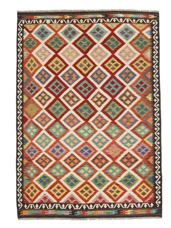 Hand Woven Kilim Afghan Old Style Rug 204X287 Wool Brown/Dark Red