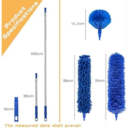 Støvkost rengøringssæt med 254,4 cm teleskopisk forlænger, genanvendelig foldbar støvkost, let vaskbar støvkost til rengøring af spindelvæv i 