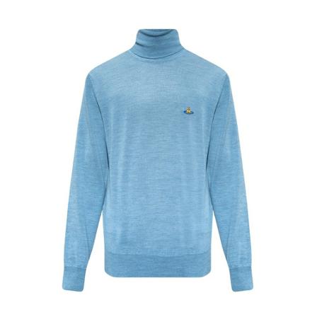 Vivienne Westwood Wool turtleneck sweater with logo Blå, Herre