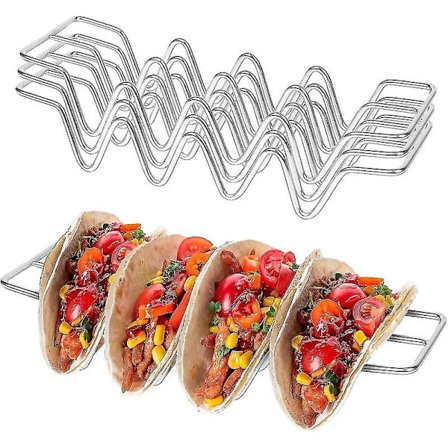 Taco-holdere, sett med 3, rustfritt stål taco-skallholderstativ, taco-skålbrett kompatible taco-bargaver tilbehør, holder 4 taco hver, ovnsikker komp