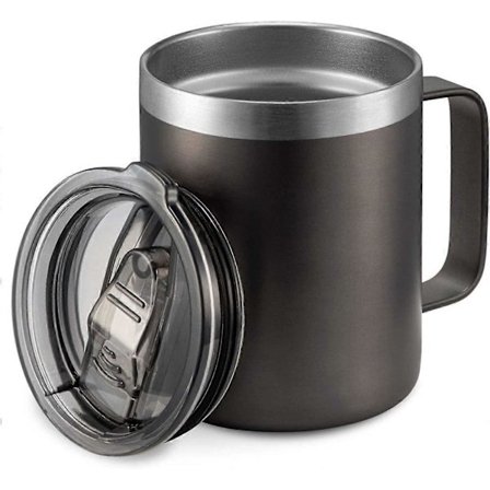 12oz Rustfri Stål Isoleret Kaffekrus med Håndtag, Dobbeltvægget Vakuum Rejsekrus, Tumbler Kop med Skydelåg, Grå
