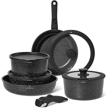 11-delt granit køkkengrejsæt, aftagelige håndtag