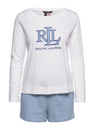 Lrl L/S Crew Boxer Pj Set White Lauren Ralph Lauren Homewear