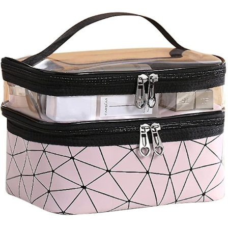 Makeup Taske, Stor Dobbeltlags Kosmetik Taske, Professionel Rejsetaske til Toiletartikler med Håndtag