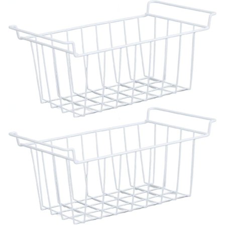 2 stk Frysertråd Opbevaringskurv Organizer Bin Hængende Metal Stativ Med PE Belægning Til Hjem Køkken (L 42,5 cm X B 24,5 cm X H 20 cm)BY